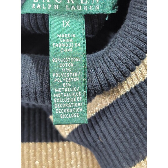 LSG Women's 1X Ralph Lauren Black & Gold Ribbed Turtleneck Sweater Pullover EUC - Picture 8 of 10
